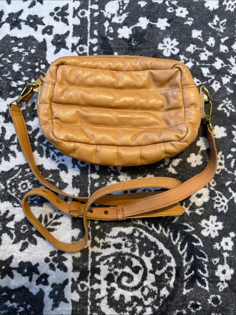 Madewell Camel Quilted Leather Crossbody Bag